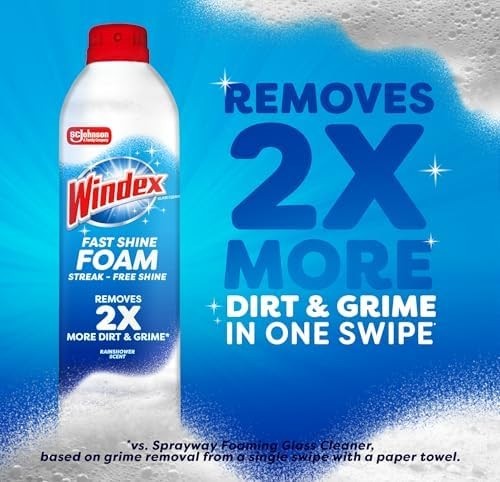 Windex Fast Shine Foam Glass Cleaner, No-Drip 19 Fl Oz, White (Pack of 2)