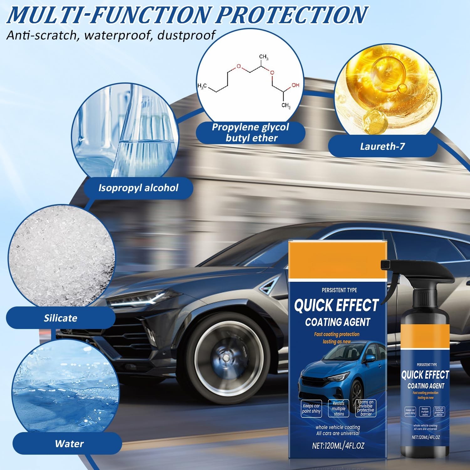 Quick Effect Car Coating Spray 2 Pack, Waterless Wash Polish, Paint Protection