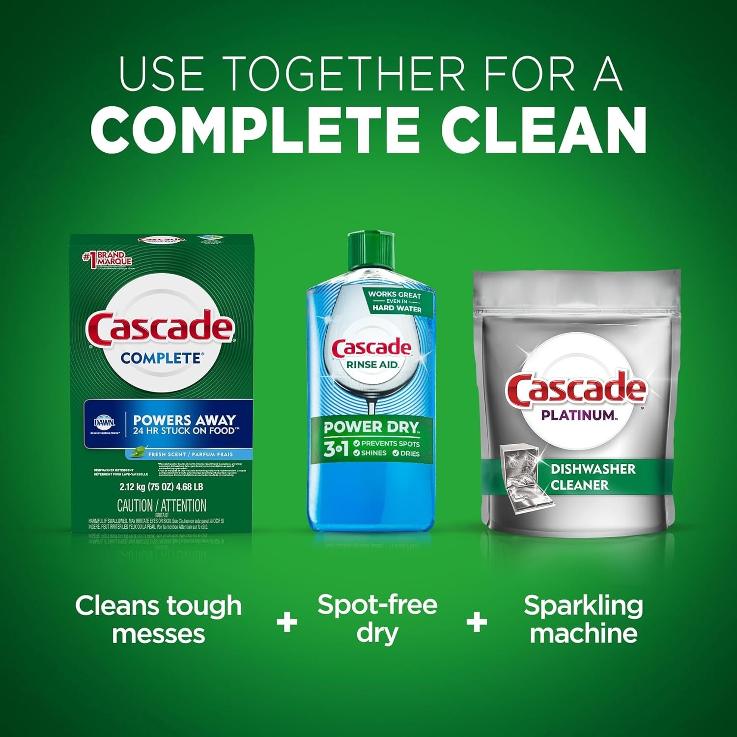 Cascade Complete Powder Dishwasher Detergent, Fresh Scent, White 75 oz
