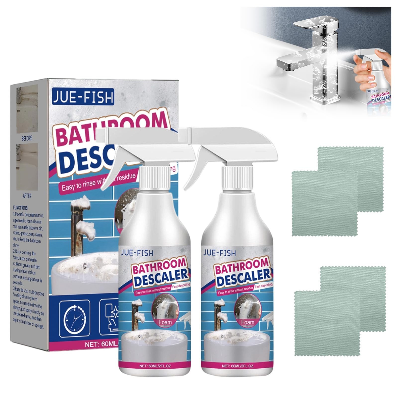2Pcs Stubborn Stains Cleaner,Limescale Cleaner,Bathroom Foam Cleaner Spray,Ba…
