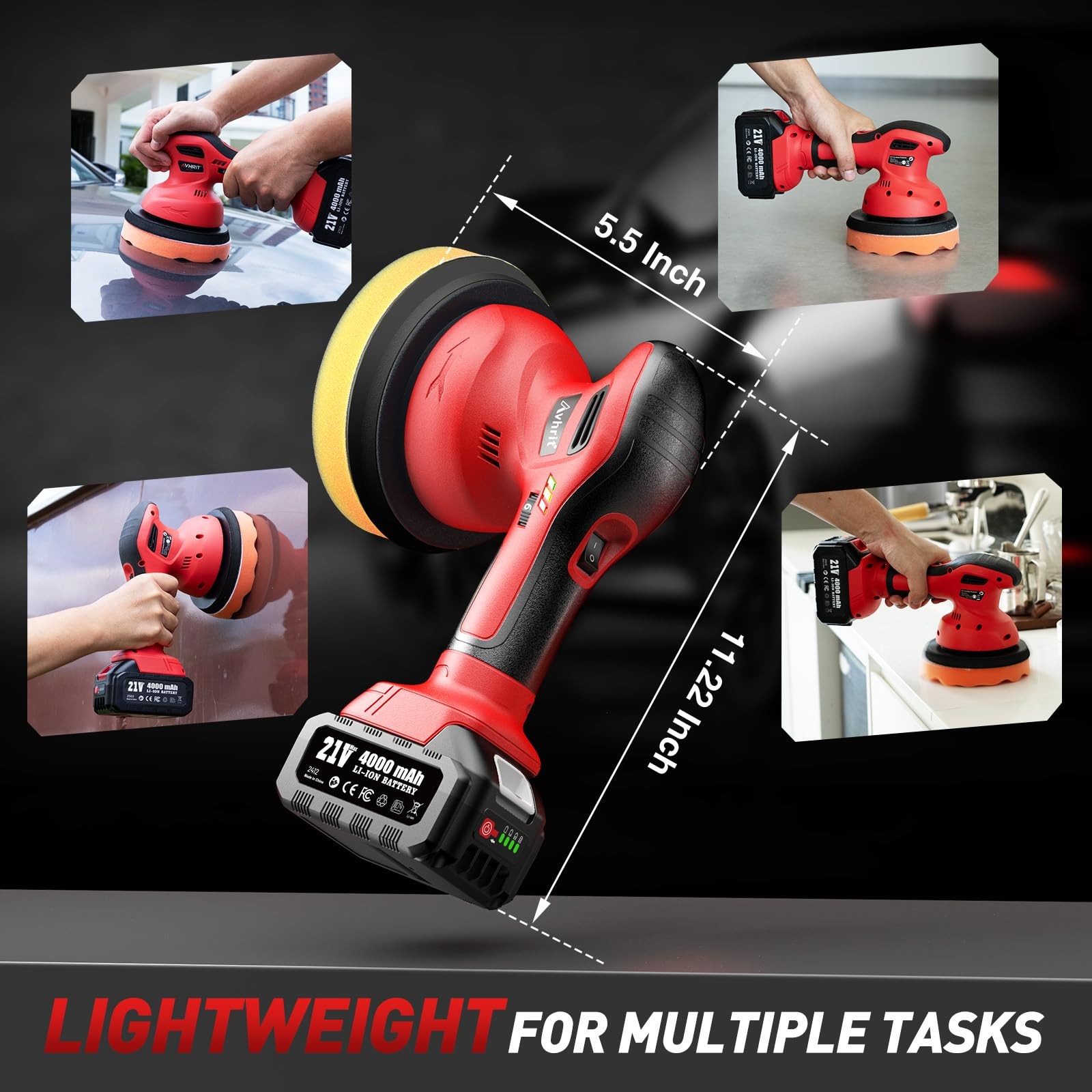 Avhrit 6 Inch Cordless Car Buffer Polisher: 2x4000mAh Batteries Car Buffer, C…
