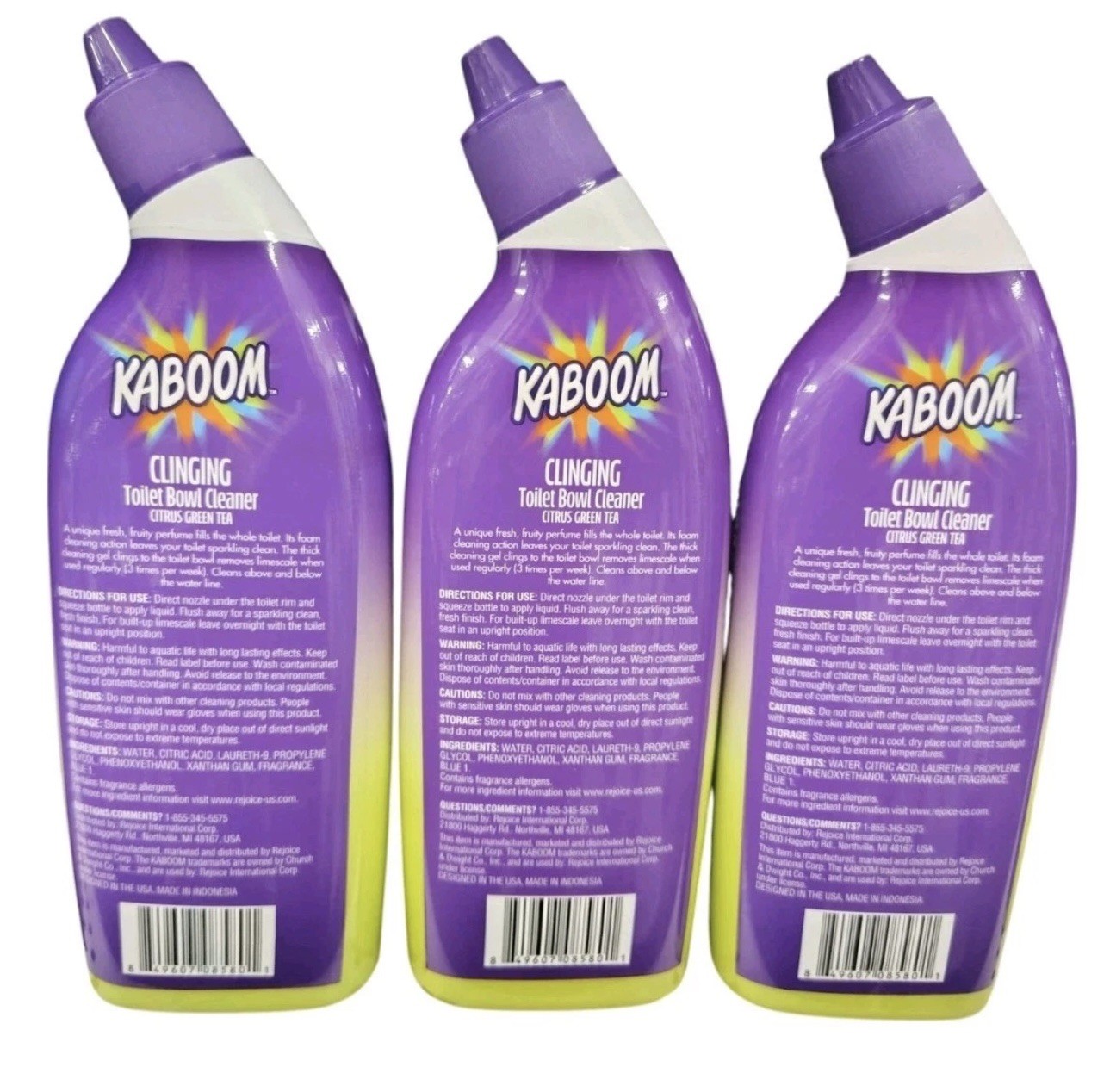 KABOOM Clinging Toilet Bowl Cleaner Green Tea Citrus Deodorizer 14.Oz 3 Bottles