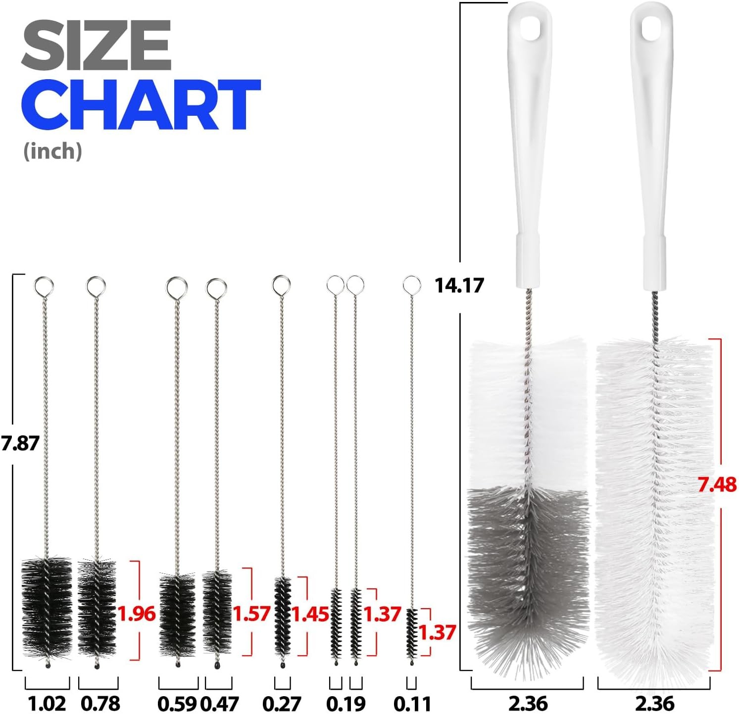 10 Pack Bottle Cleaning Brush Set, 15″ Long Bottle Brushes with Straw Cleaners