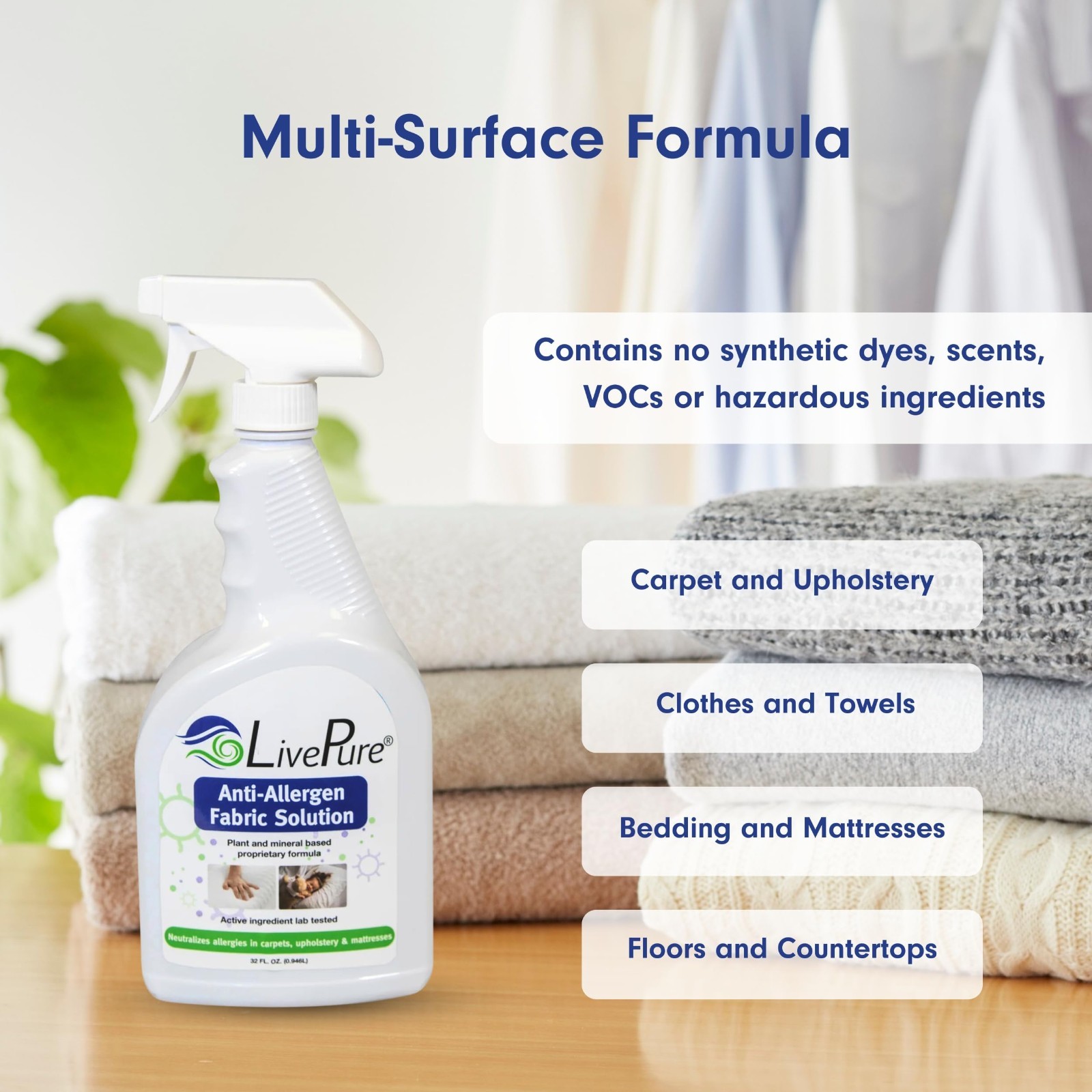 Anti-Allergen Fabric Spray 32 OZ – Household Surface Cleaner, Odor Eliminator