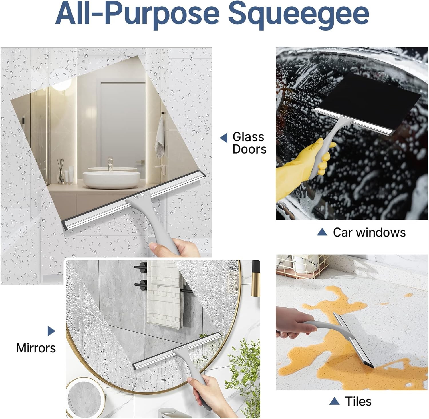 10-Inch All-Purpose Shower Squeegee with Hook for Glass, Windows, and Tiles