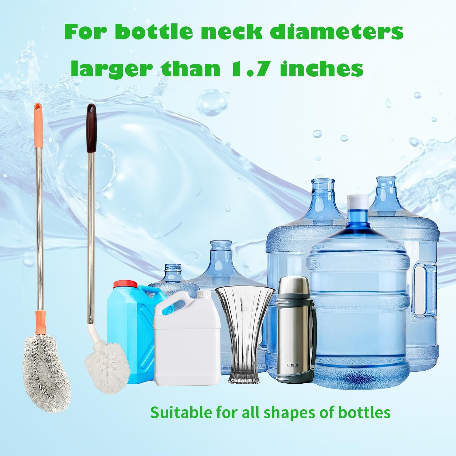 2-Pack Bucket Brush, Bottle Brush for Cleaning Extra Long Bottles, Gallon Jug