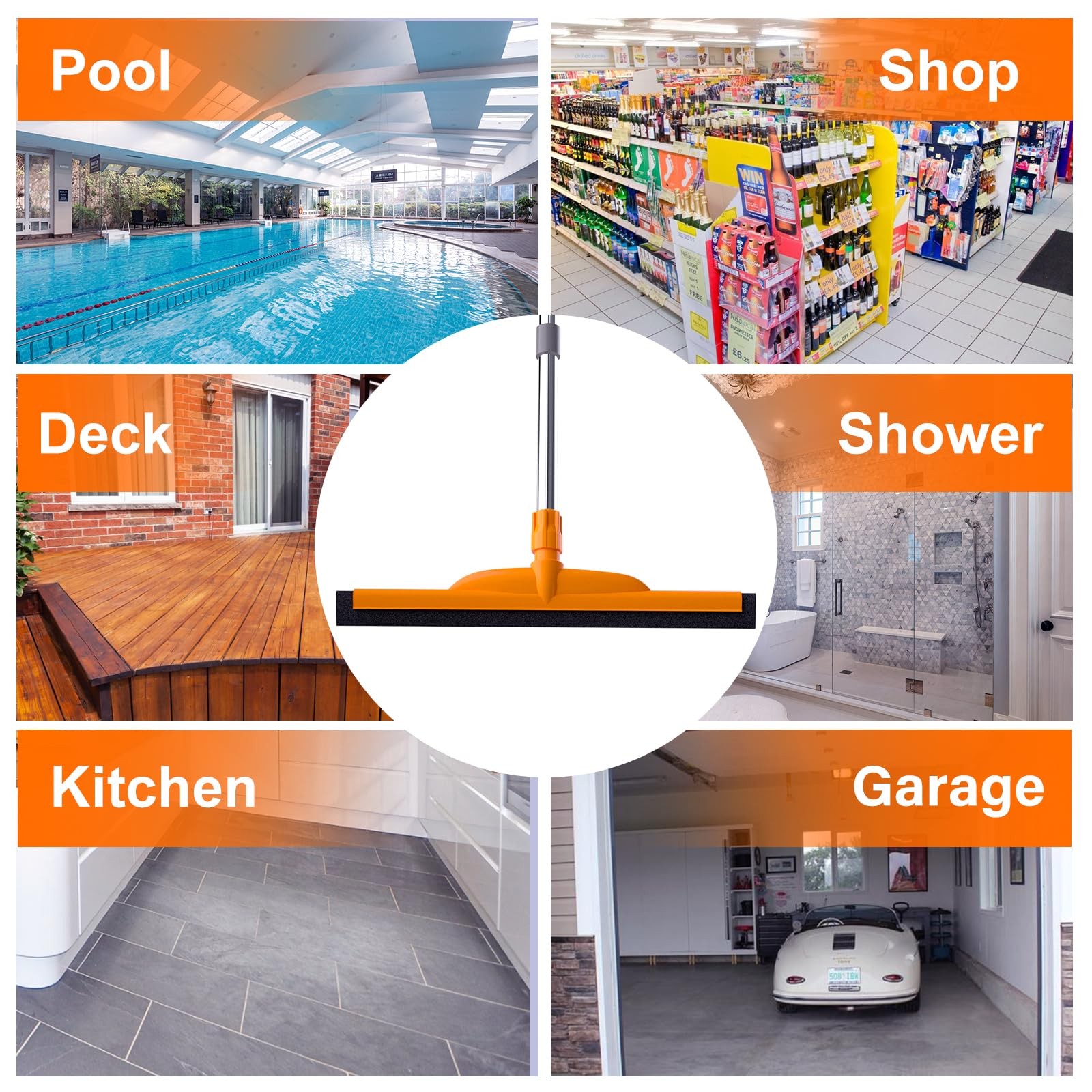 Floor Squeegee 62 Inch Adjustable EVA Foam Blade Concrete Garage Patio