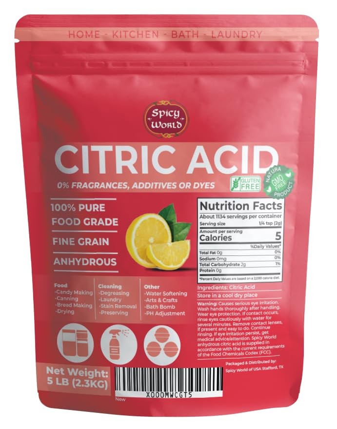 Pure Citric Acid 5 LB Bulk Bag – 100 Natural, Food Grade, Non-GMO – Citric Ac…
