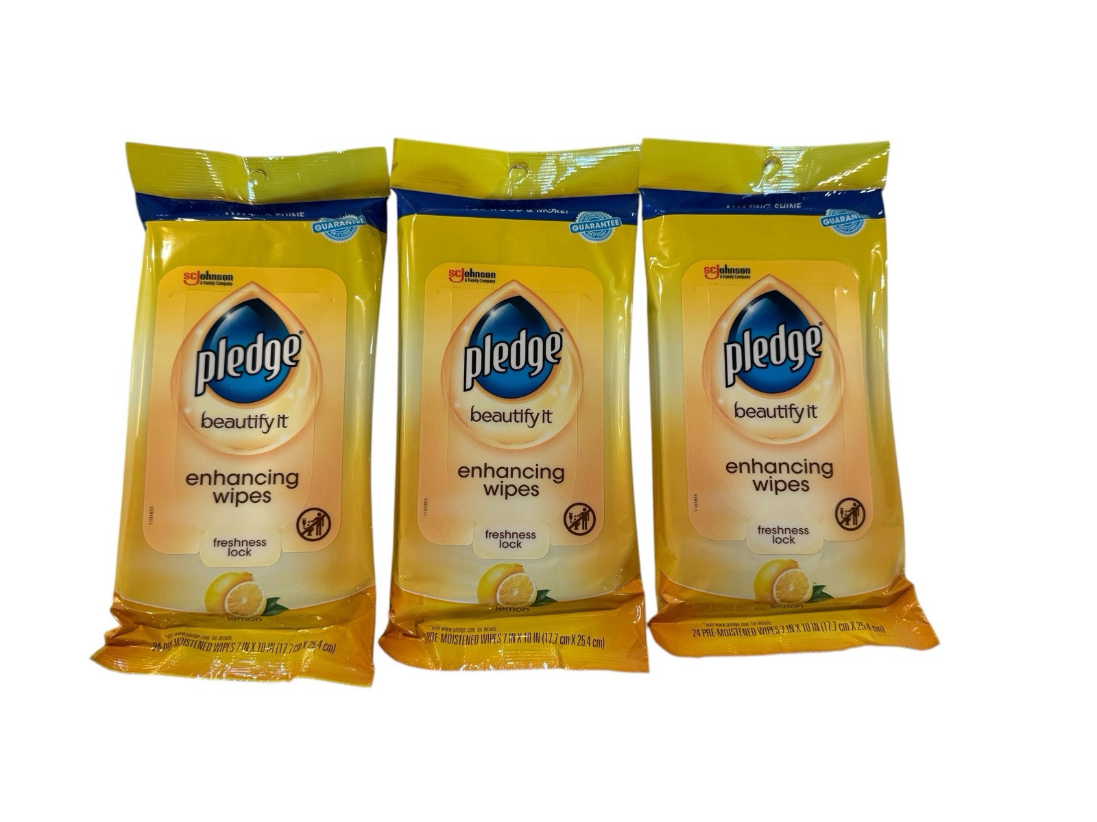 3x Pledge Beautify It Enhancing Wipes 24 ct Packs Lemon Scent