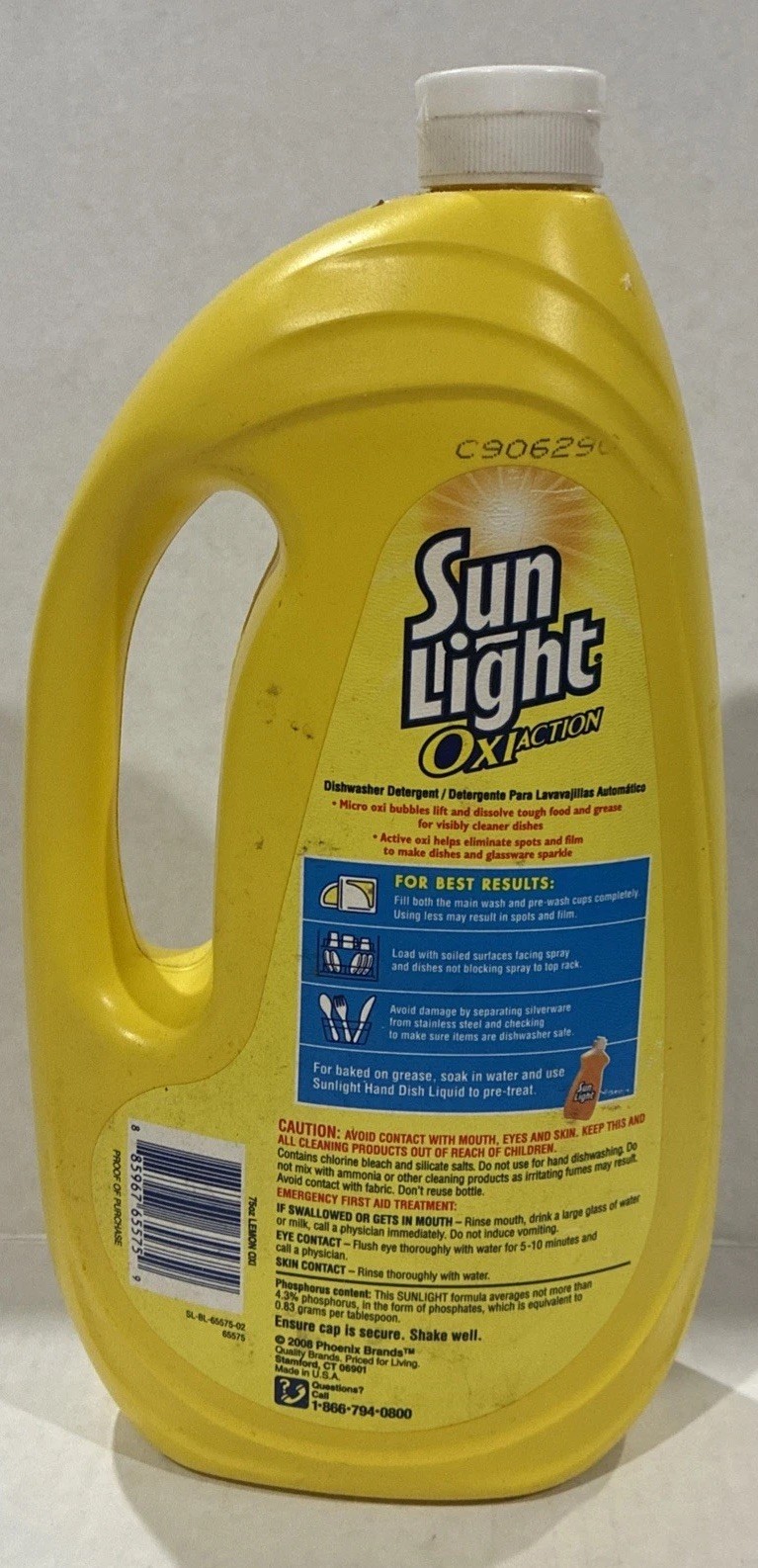 Sunlight sun light Dishwasher Detergent Liquid Lemon scent 75 oz 90% Full