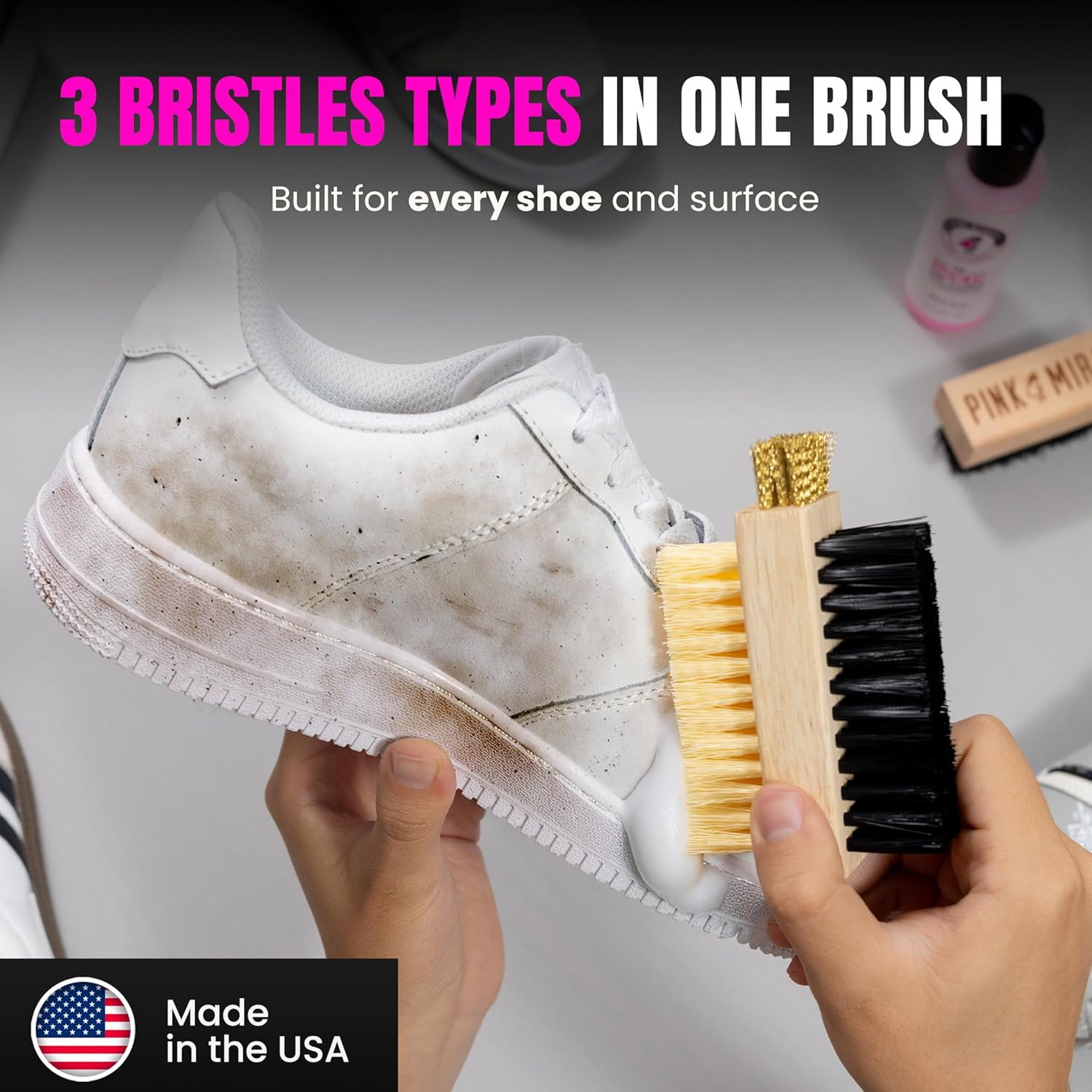 Multi Purpose Shoe Cleaning Brush – with Strong, Medium and Soft Bristles for Al