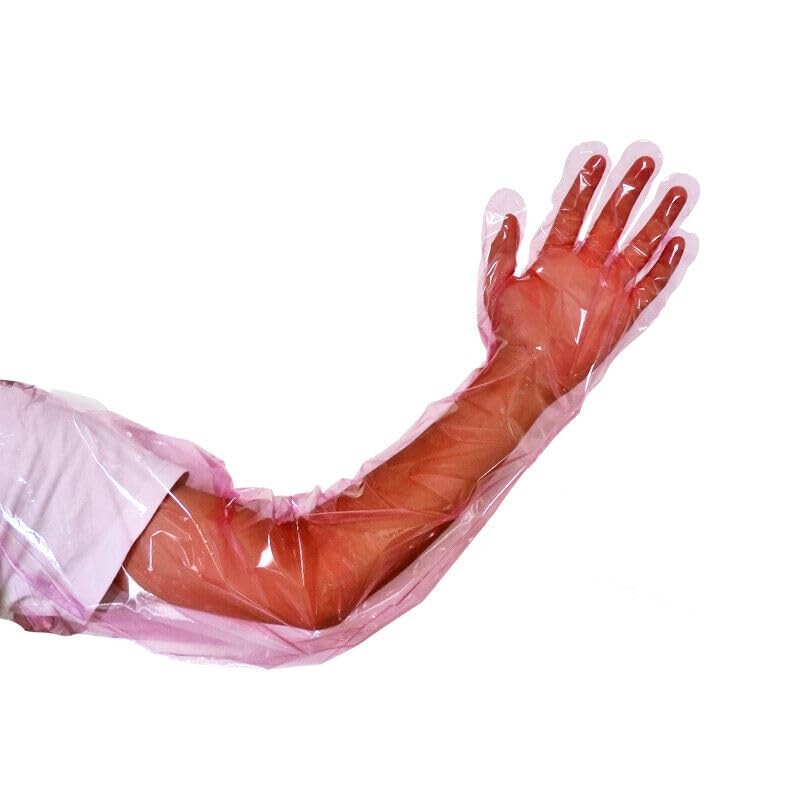 50pcs Disposable Long Plastic Gloves, Veterinary 50 Count (Pack of 1), White