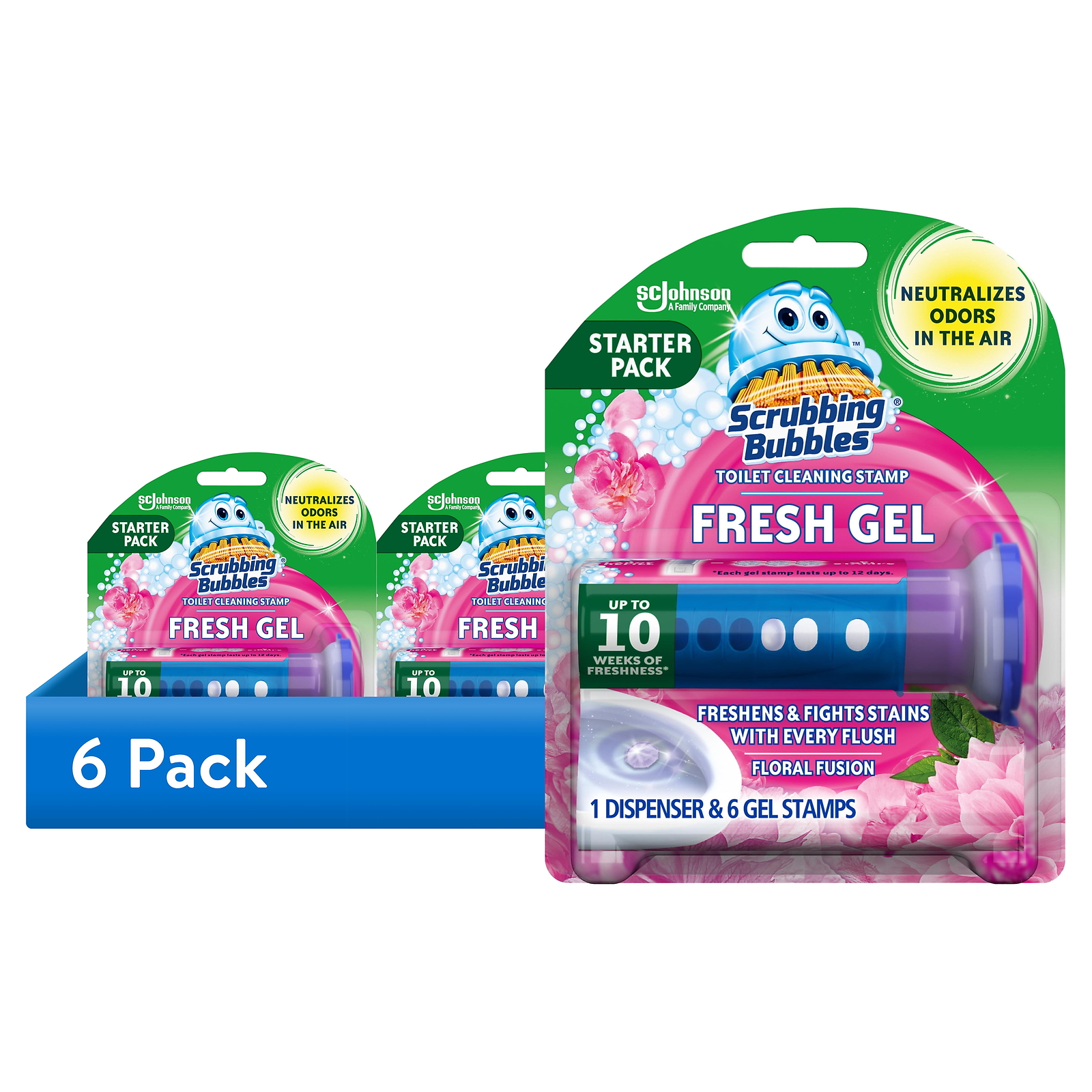 (6 pack) Scrubbing Bubbles Fresh Gel Toilet Cleaning Stamp, Floral Fusion