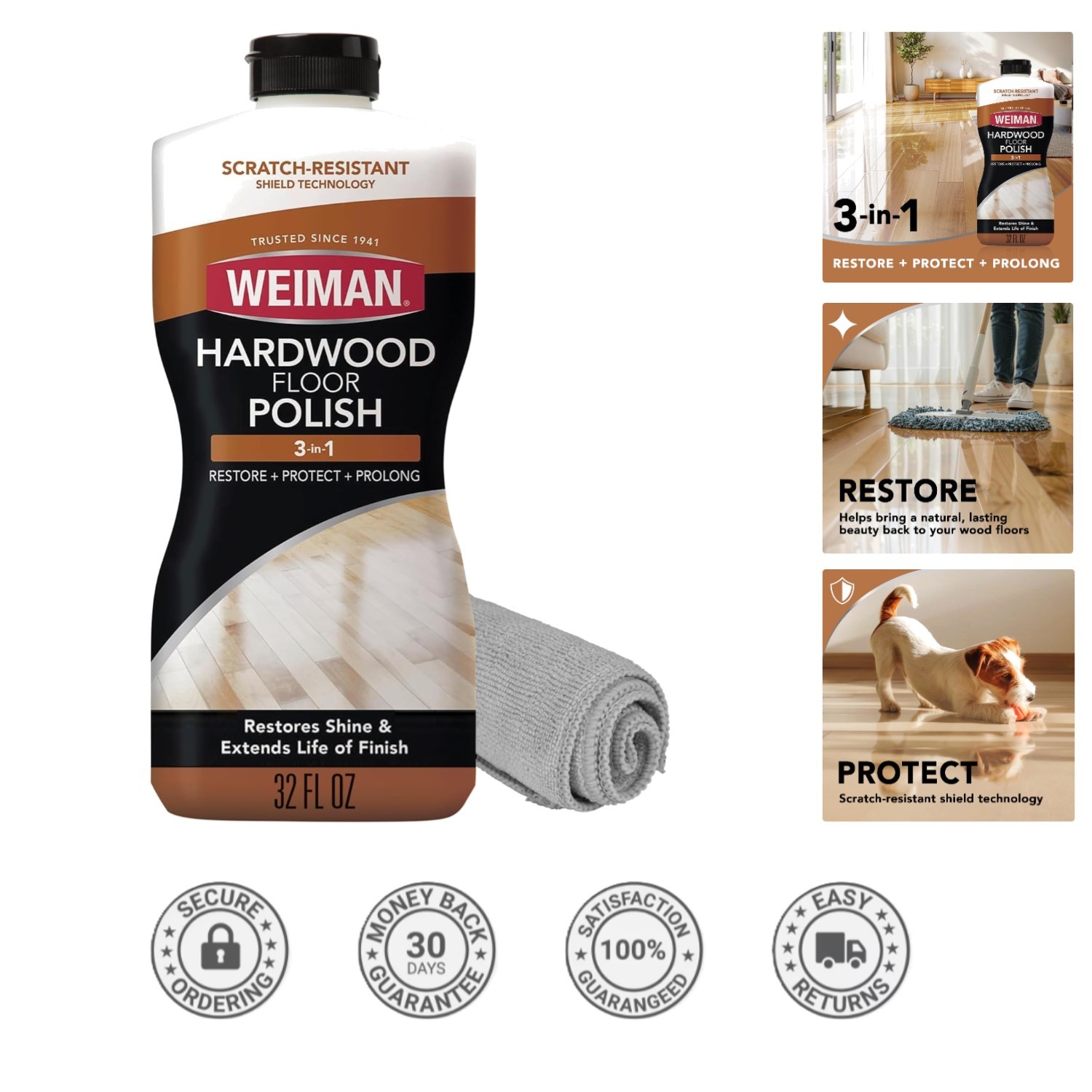 High-Traffic Wood Floor Polish Bundle – Natural Shine, Scratch Resistant, 32 Oz