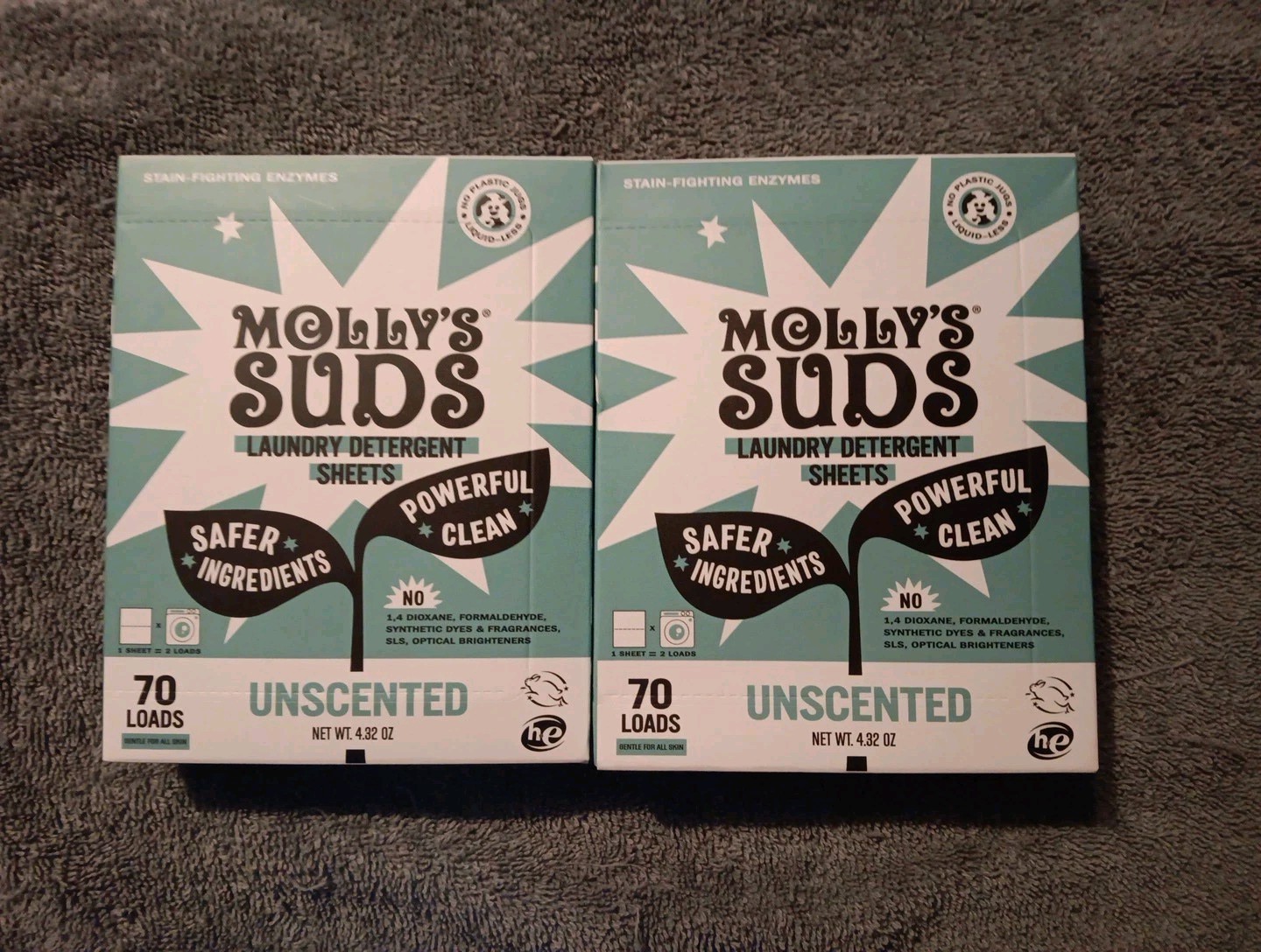 2 Mollys Suds Laundry Sheets Unscented 70 Sheets 4.32 oz (L35)
