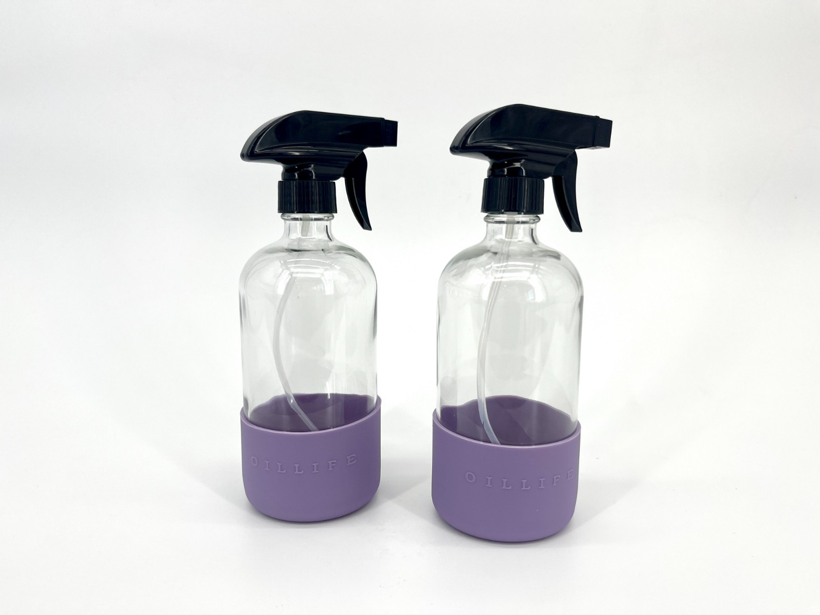 OilLife Clear Glass Spray Bottles 16 oz With Lavender Silicone Protective Sleave