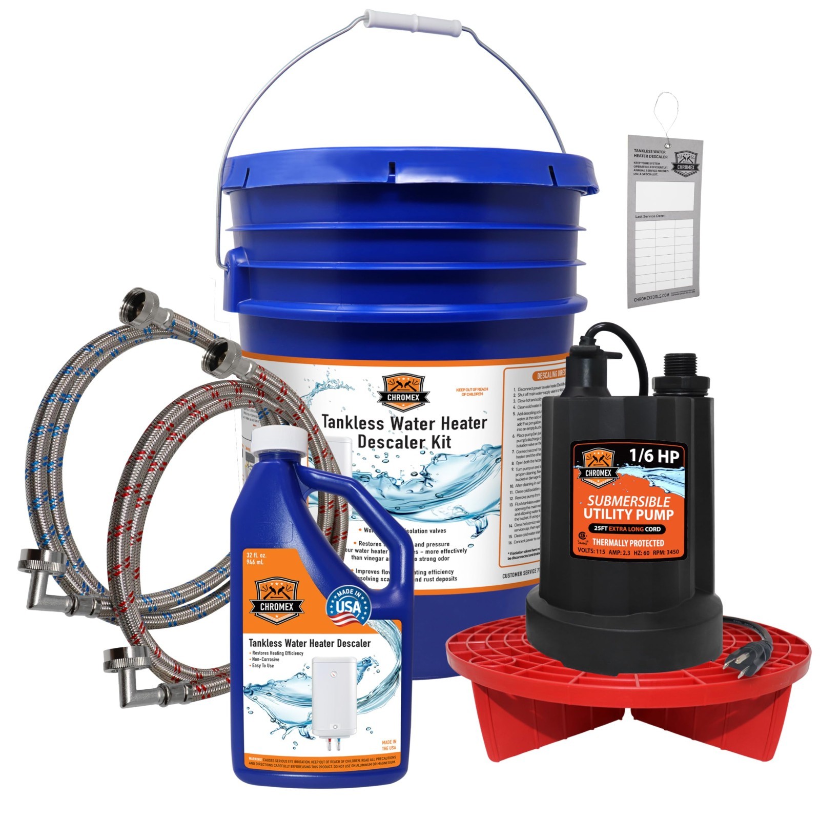 Chromex Tankless Water Heater Flush Kit with Certified Liquid Descaling Solution