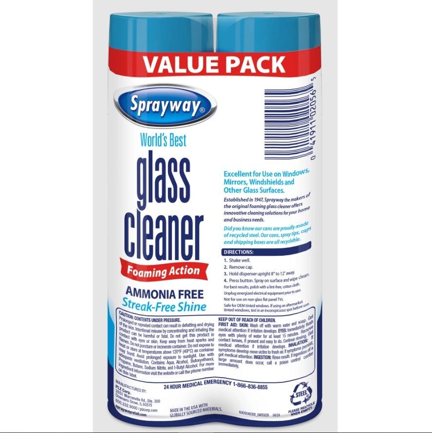 Sprayway Glass Cleaner Foaming Aerosol Spray, 19 oz. 2-Pack Free Shipping