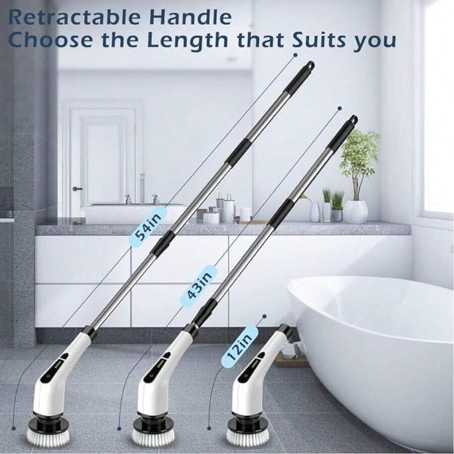 9-In-1 Cordless Electric Rotating Cleaning Brush With Replaceable Heads And Tele