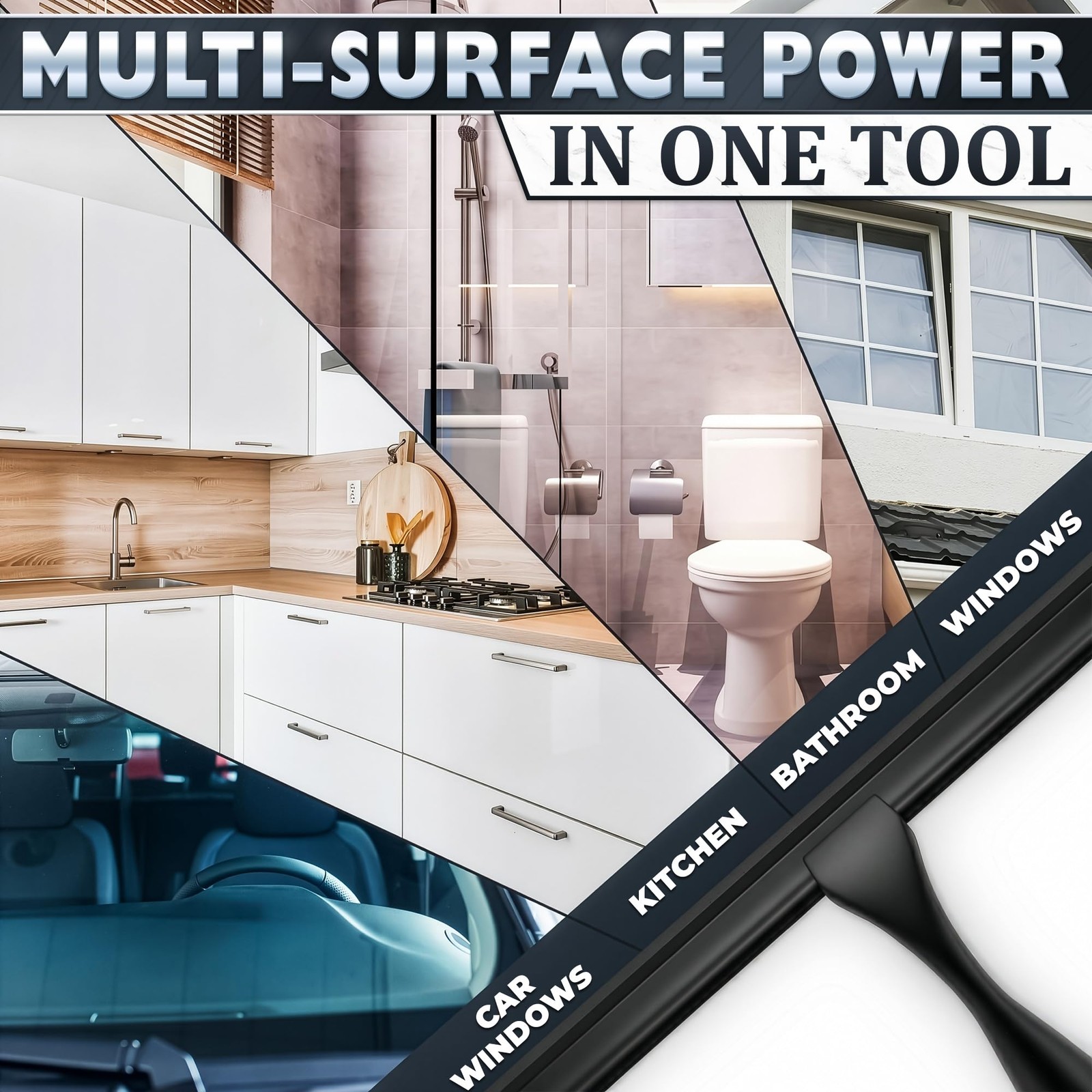 Shower Door Squeegee with Hook 10″ Silicone Blade, Stainless Steel Black Squ…
