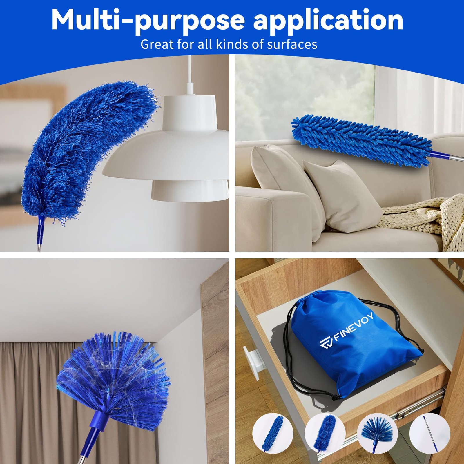Dusters for Cleaning, Duster with Extension Pole 5 in 1 Kit, Cobweb Duster, L…