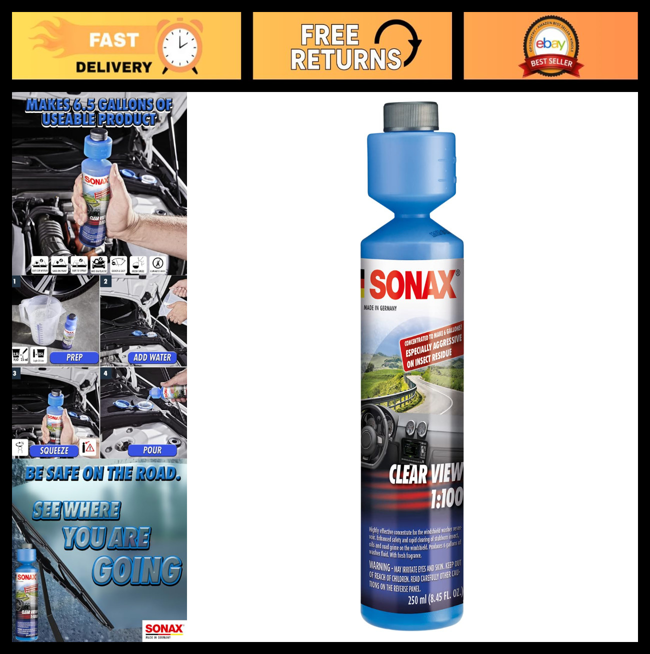 High-Performance Windshield Cleaner Concentrate | Streak-Free, Insect & Grime Re