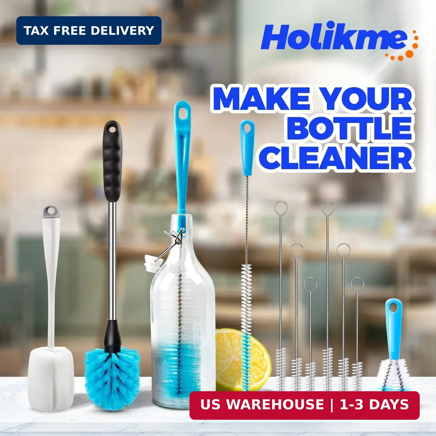 Holikme Bottle Brush Tube Cleaning Lab Set with Long Handle, Cup Cleaner for Was