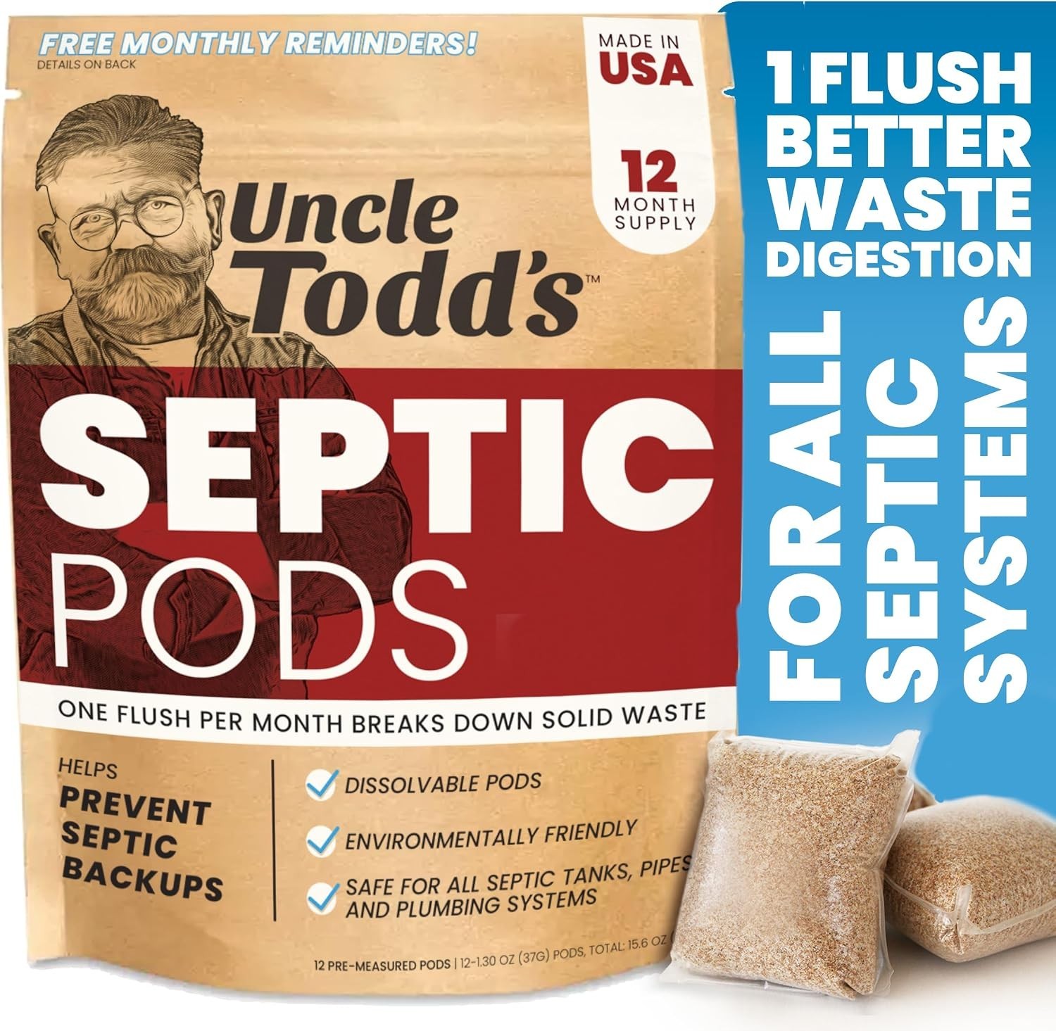 Septic Tank Treatment Pods – 12- Supply – Powerful Enzyme & Live Bacteria For…