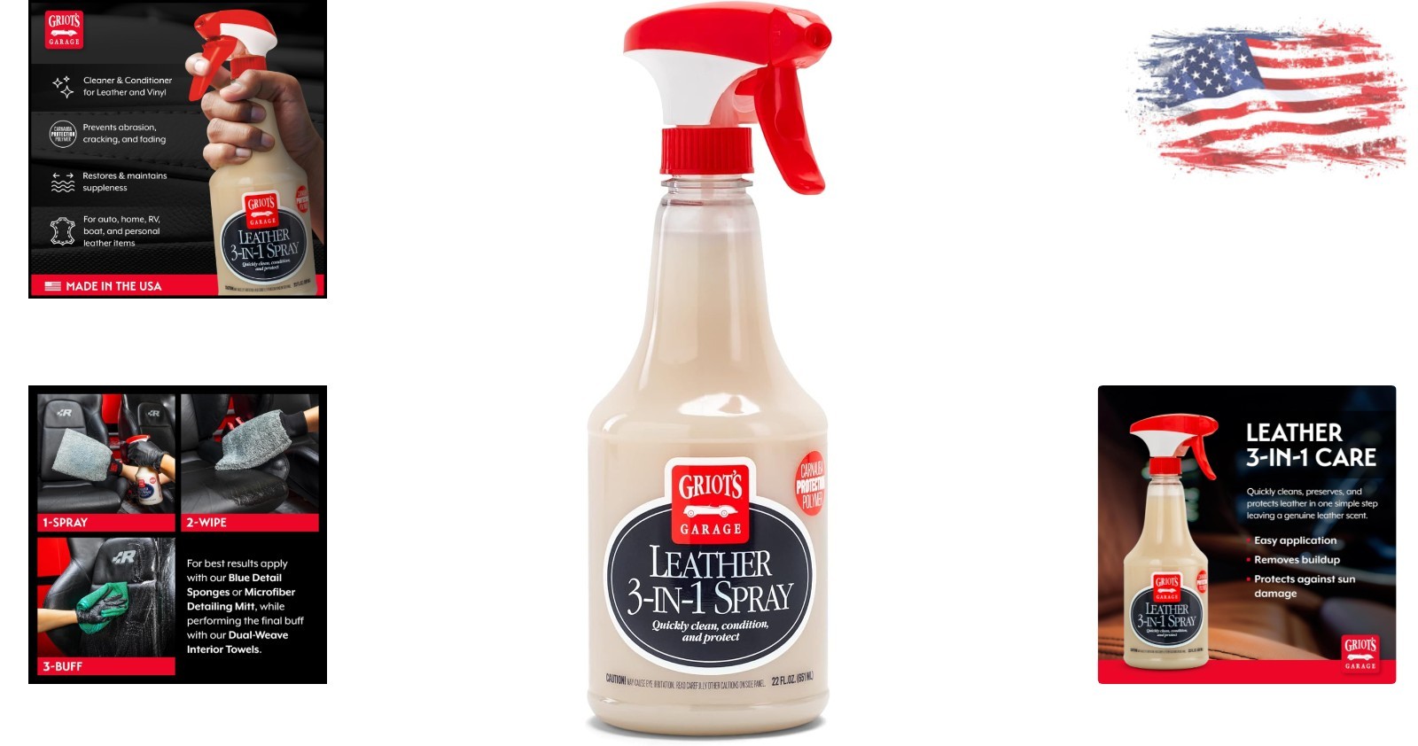 Griot’s Garage 22oz Leather 3-in-1 Cleaner for Vehicle & Furniture Protection