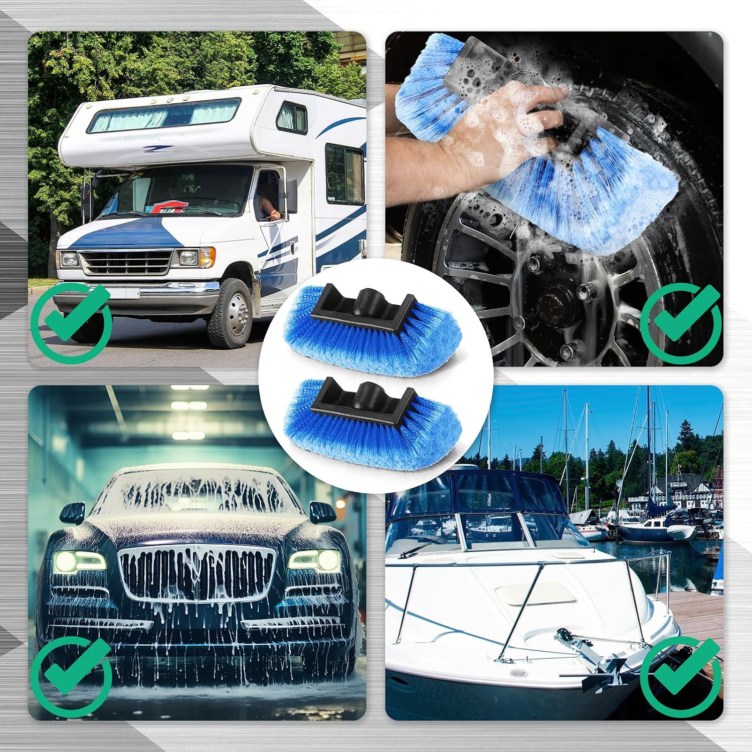 2 Pcs 10 Inch Car Wash Brush Head with Soft Detailing Bristle Flow through Car C