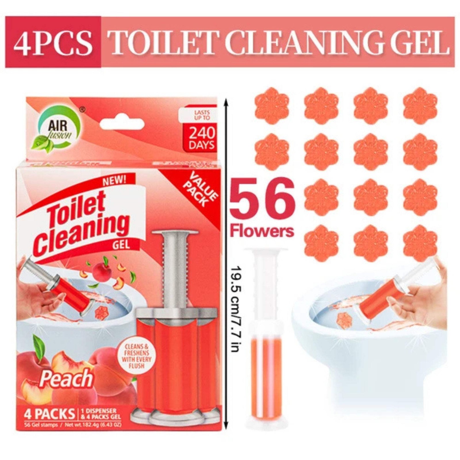 Air Fusion Peach Scent Toilet Cleaning Gel 56 Stamps 6.43oz 4 Pack
