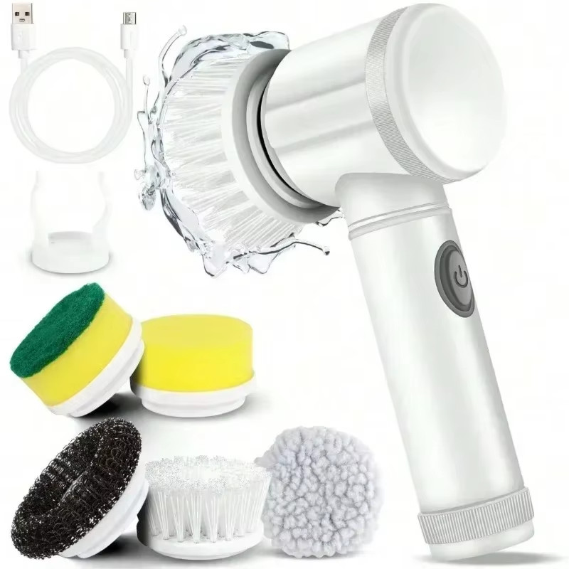 Electric Spin Scrubber with 5 Replaceable Brush Heads for Bathroom Cleaning