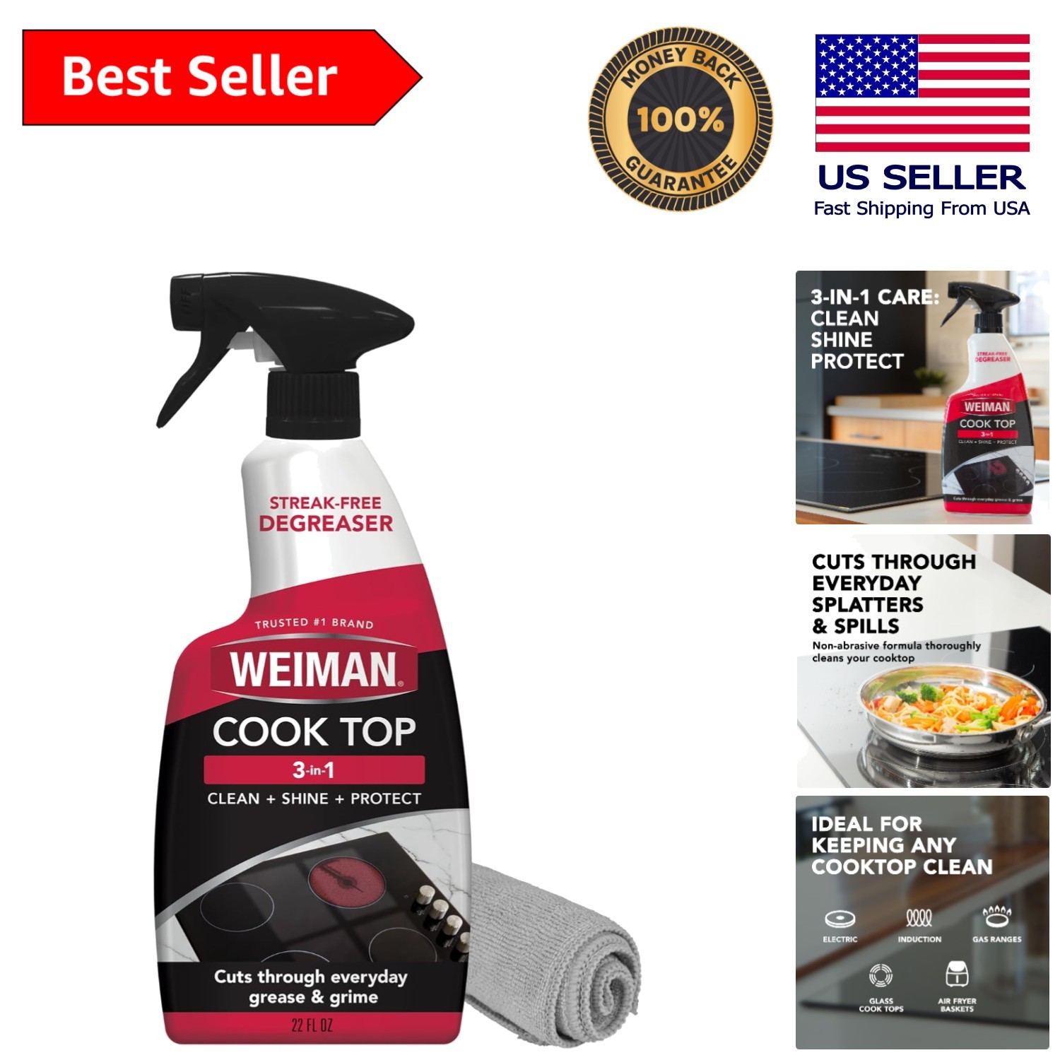 Professional 22 Fl Oz Cooktop Cleaning Spray – Citrus Scent & Soft Cloth