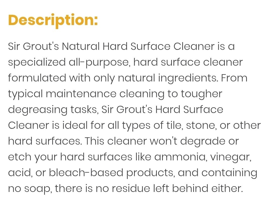 Sir Grout Natural Hard Surface Cleaner- Concentrated- 32 Fl Oz Bottle