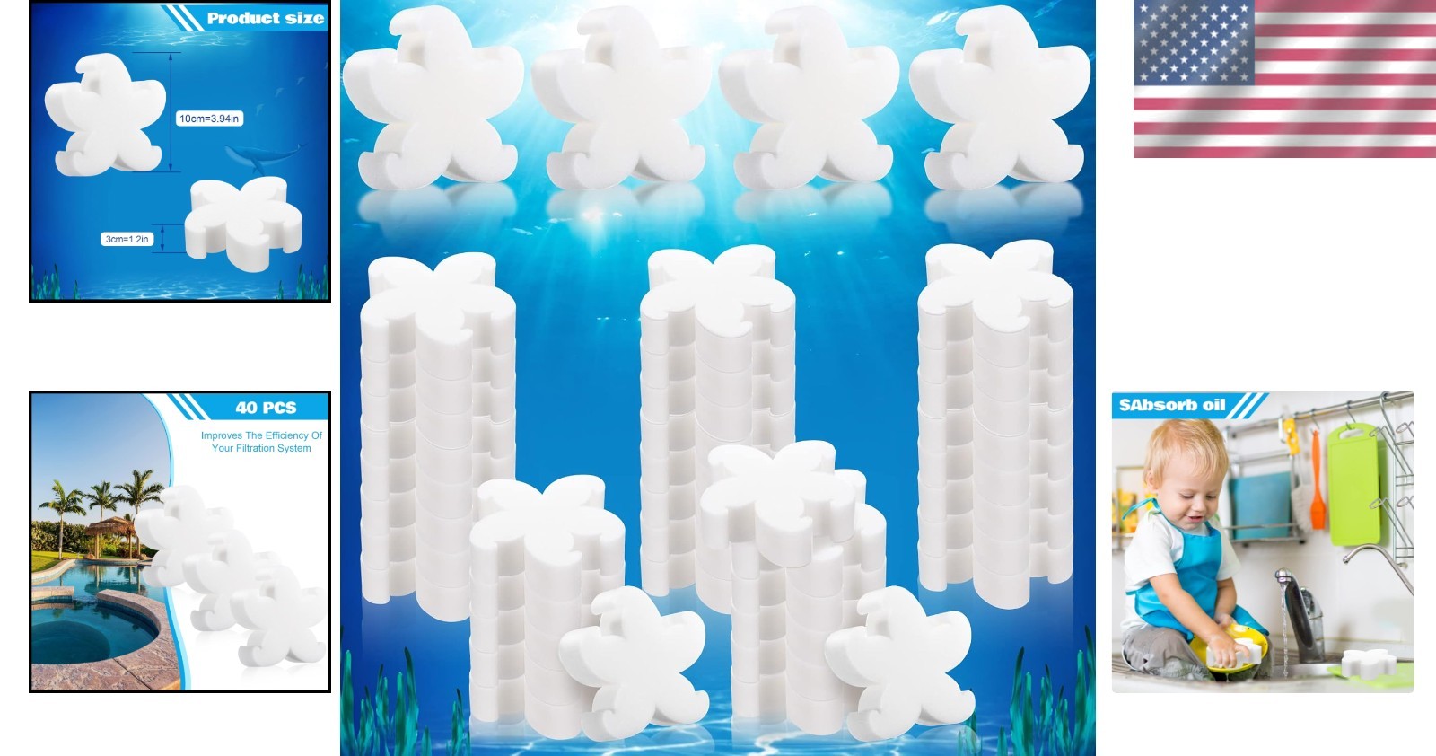 40 Pcs Spa & Pool Oil Absorbing Cleaning Sponges Starfish Style for Hot Tubs …