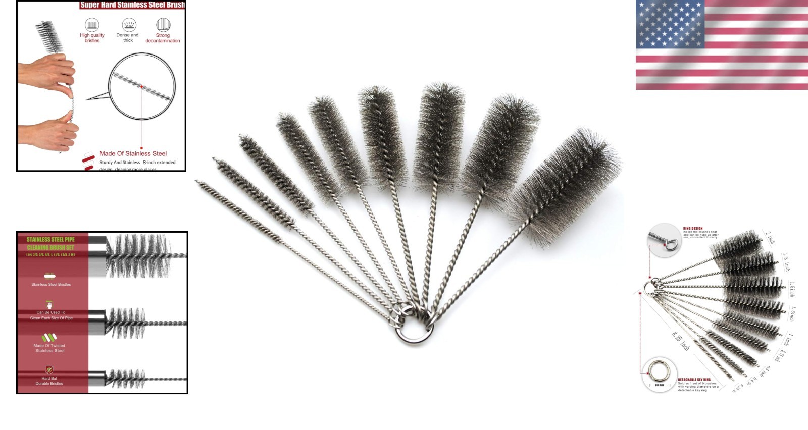 Flexible Stainless Steel Brush Kit for Auto Parts & Tubes