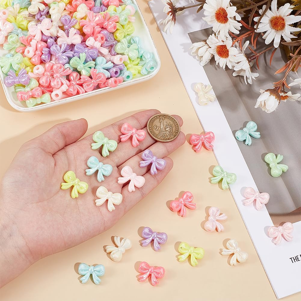 200Pcs Acrylic Bow Beads Bowknot Bead Bulk Pink White Green Orange Butterfly Win