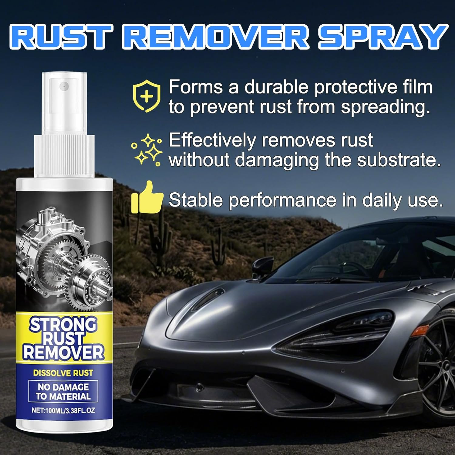 2Pcs Rust Remover Spray for Metal, Upgrade Rust Remover Spray for Metal, Multipu