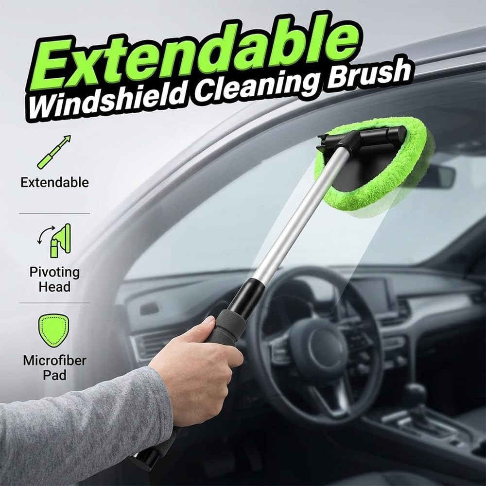 Car Windshield Cleaning Tool, Microfiber Wand Window Cleaner Kit for Auto Glass