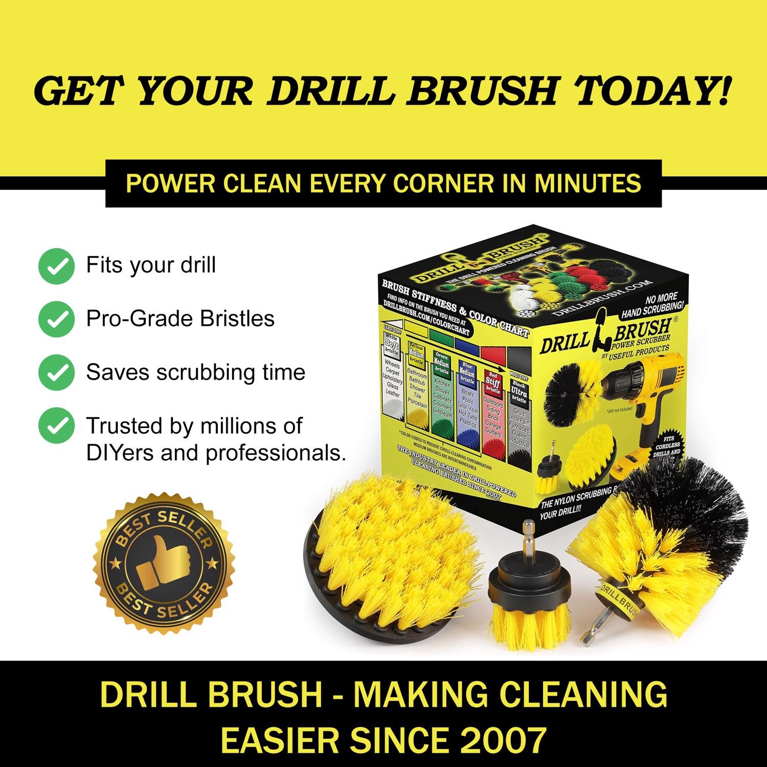Drillbrush 4 in. W Medium Bristle Metal Handle Drill Brush Set