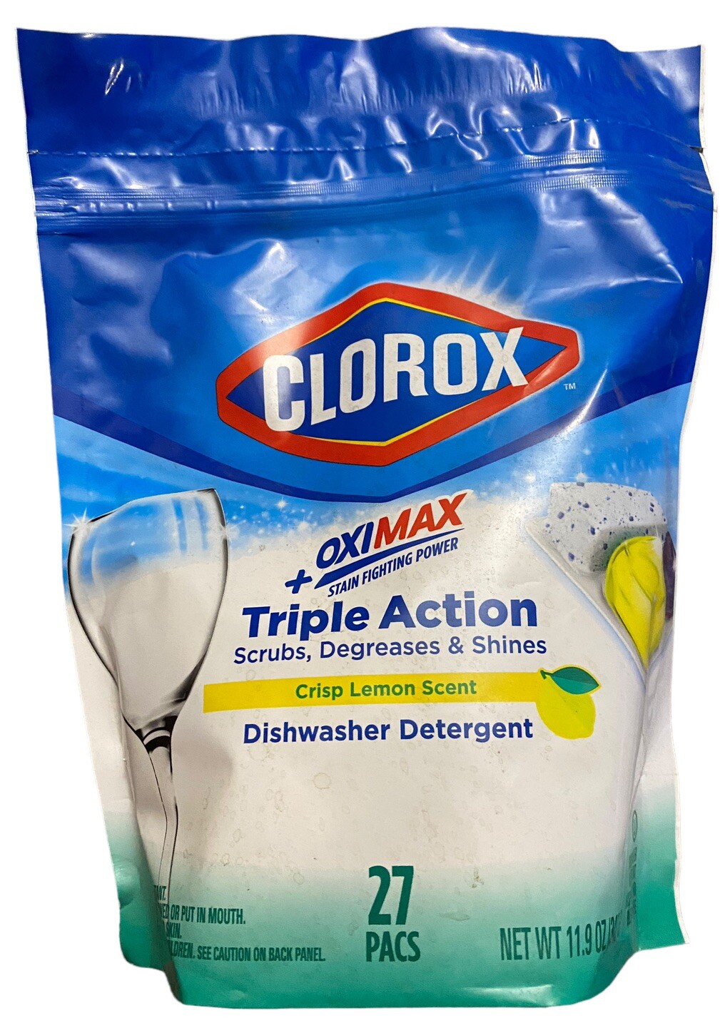 Clorox + OxiMax Triple Action Dishwasher Detergent Crisp Lemon Scent 27 pacs