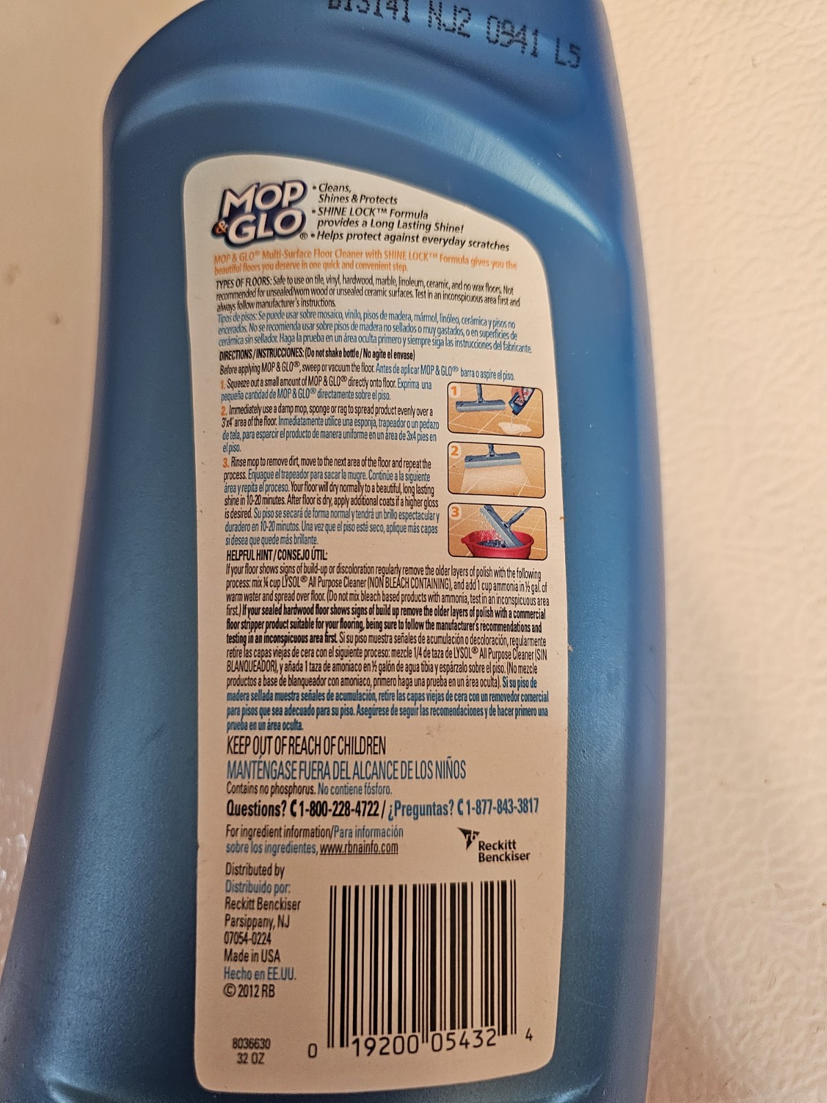Lot 4 Mop & Glo One Step Multi- Surface Cleaner Wood Vinyl Tile 32 Fl. Oz Each
