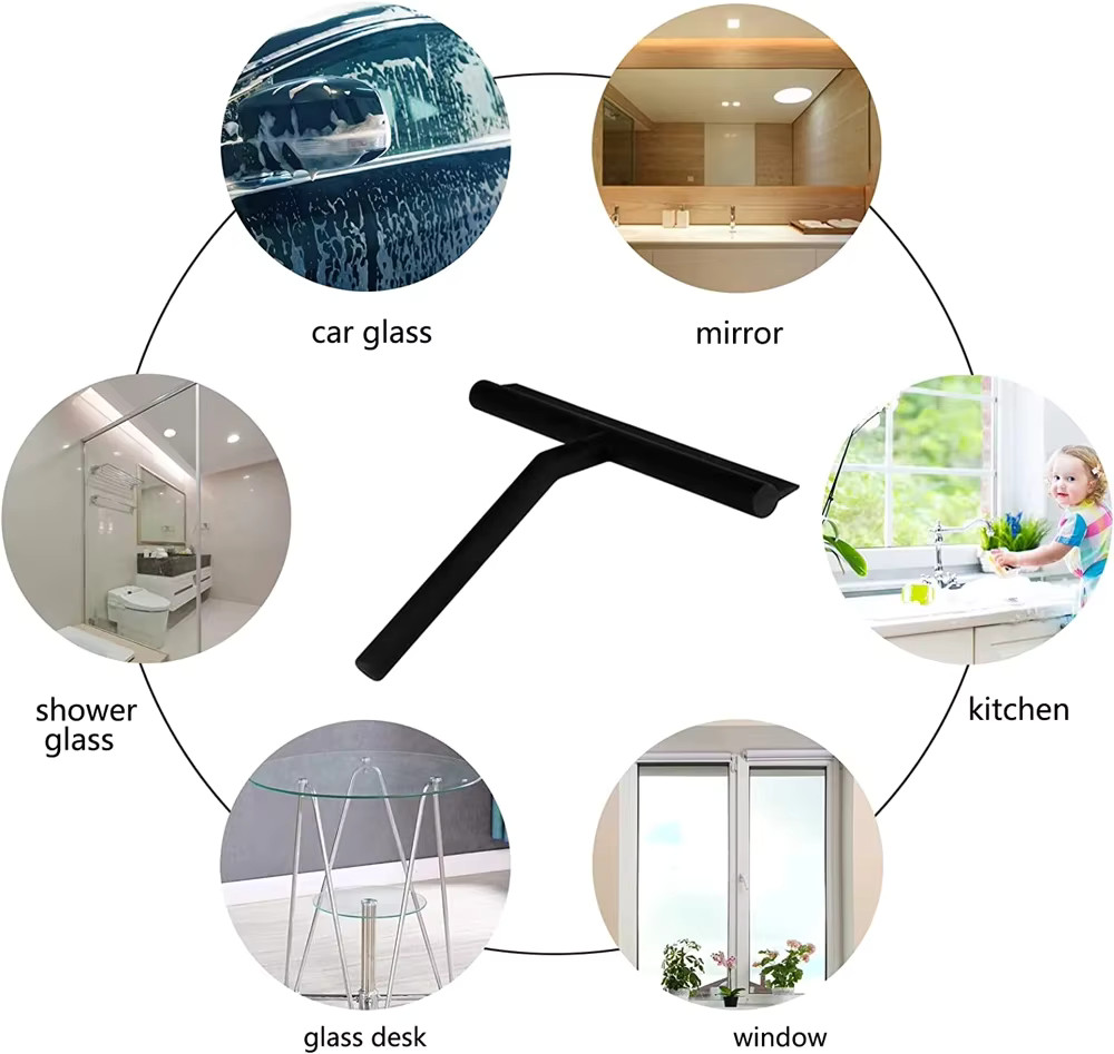 Shower Squeegee for Glass Door Shower Wall Scraper Cleaner With Silicone Holder