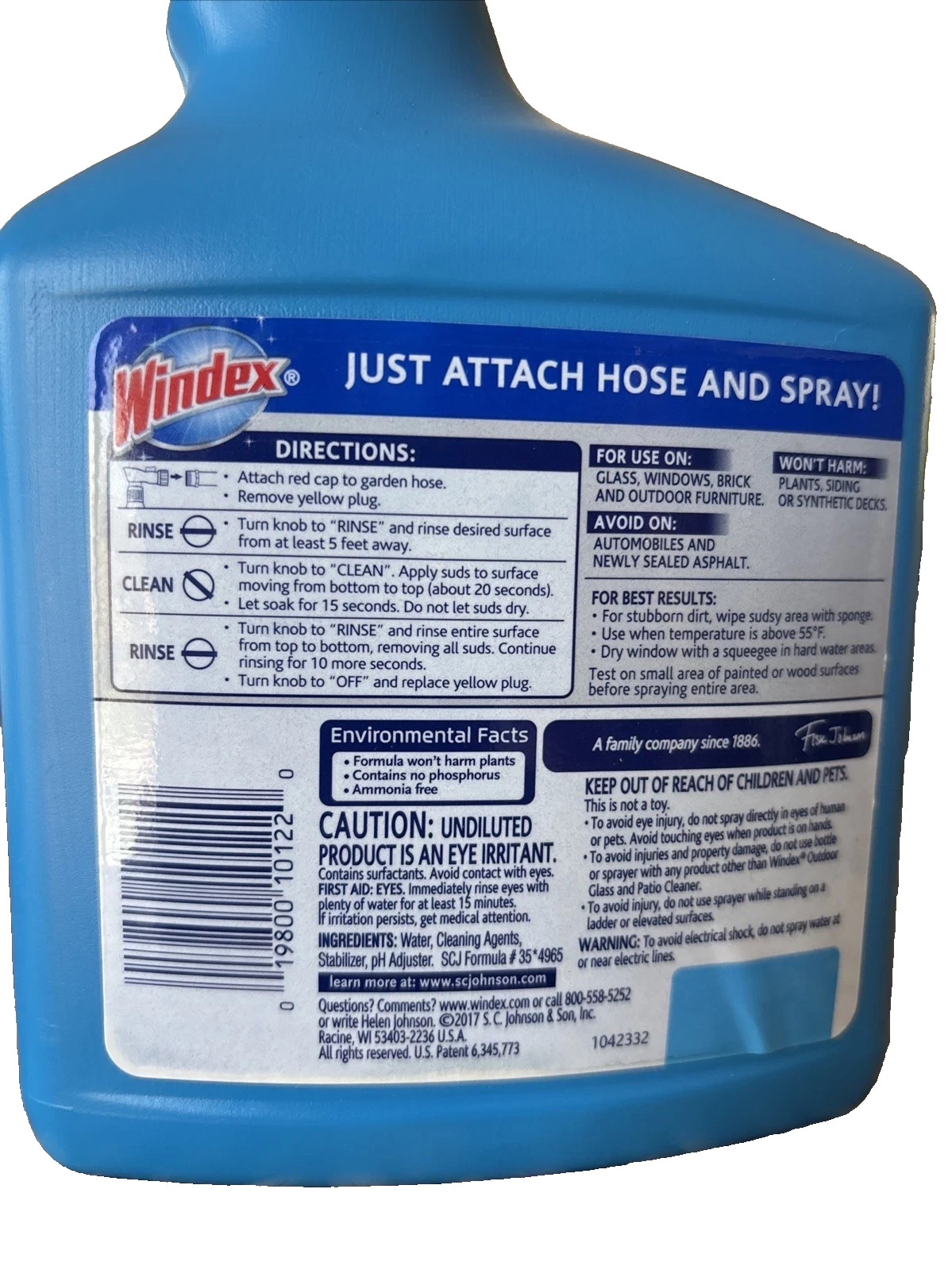 NEW Windex Streak-Free Outdoor Shine Window Cleaner 32 Fl Oz Hose End Sprayer S3