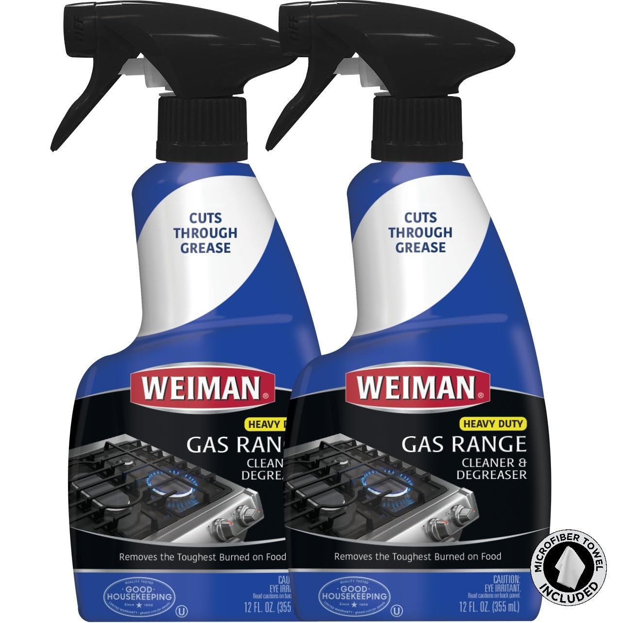 Heavy Duty Gas Range & Stove Top Cleaner Degreaser – 2 Pack, 24oz + Microfiber T