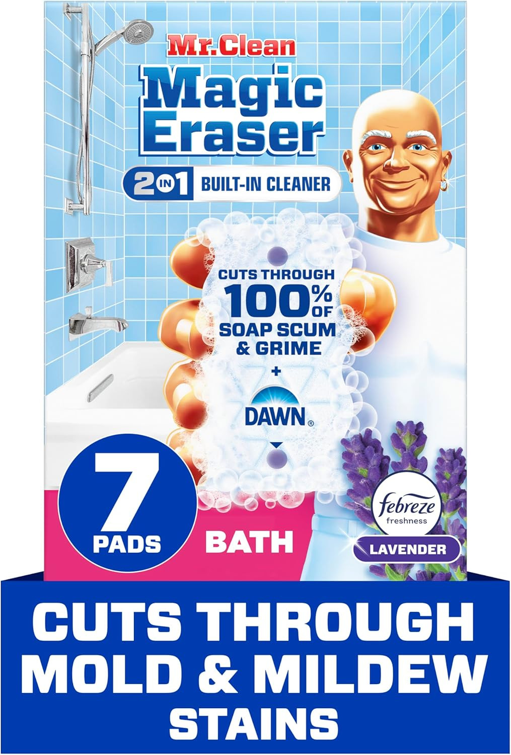 Mr. Clean Magic Eraser Sponge, Bathroom Cleaner, Soap Scum Shower & Tub Cleaner,