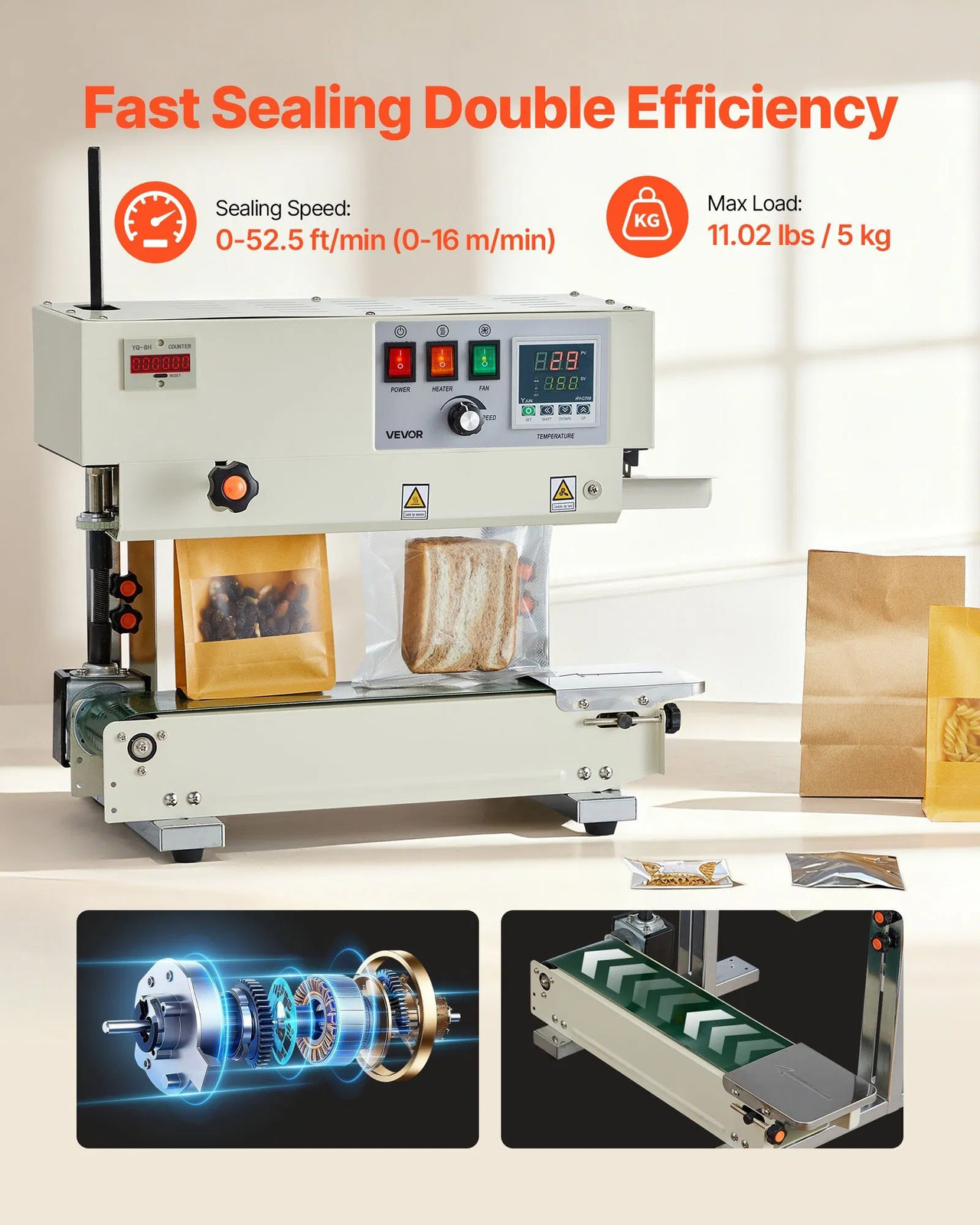Continuous Bag Band Sealing Machine, 0.24-0.47 in Seal Width, Vertical Band Seal