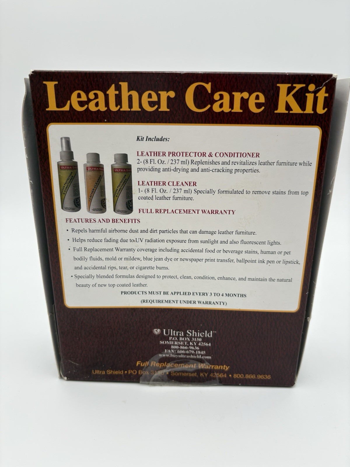 Ultra Shield Leather Care Kit Cleaner & Conditioner New