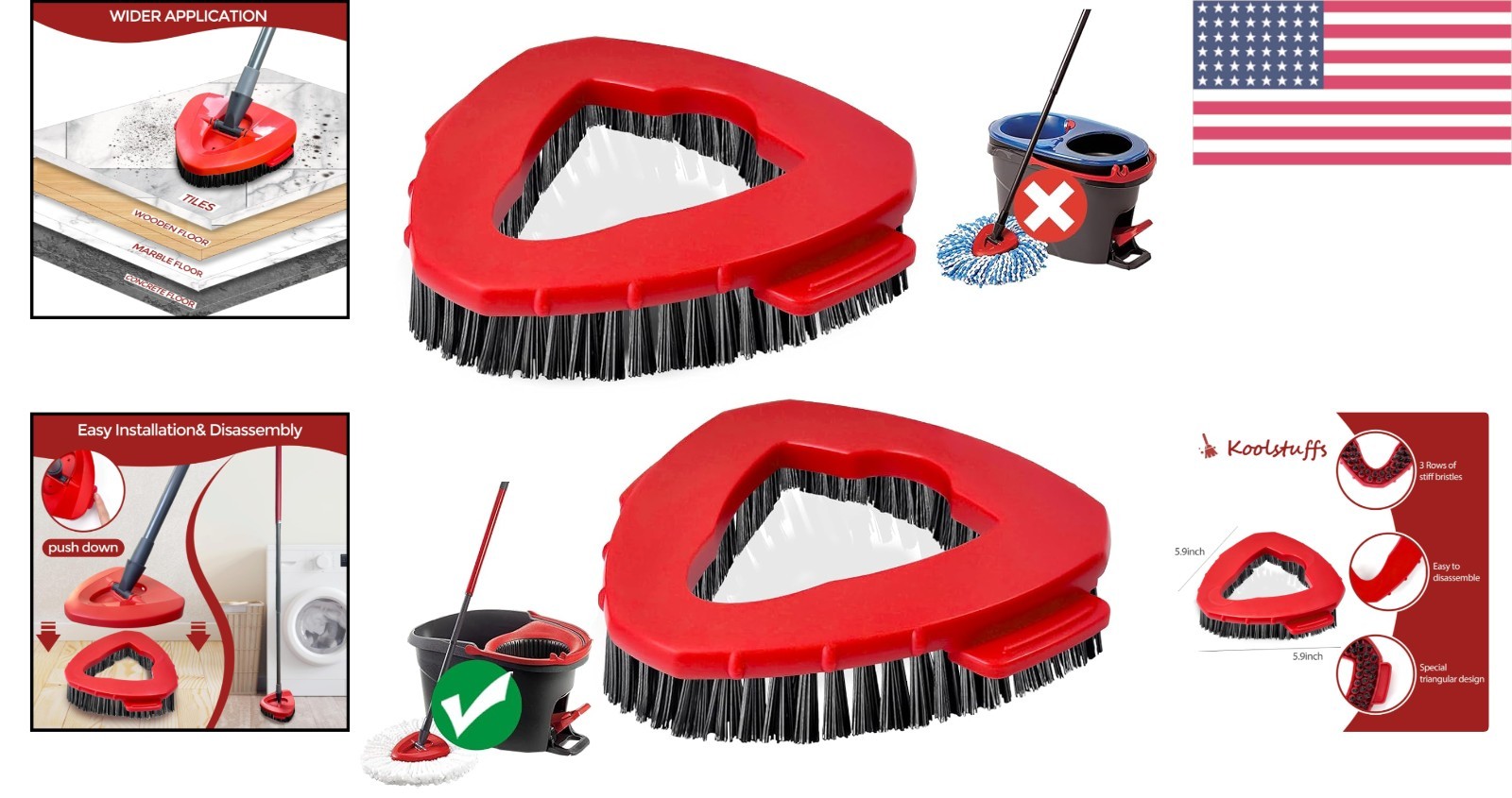 Superior 2-Pack Spin Mop Scrub Brush Heads for EasyWring Systems – Hard Bristle