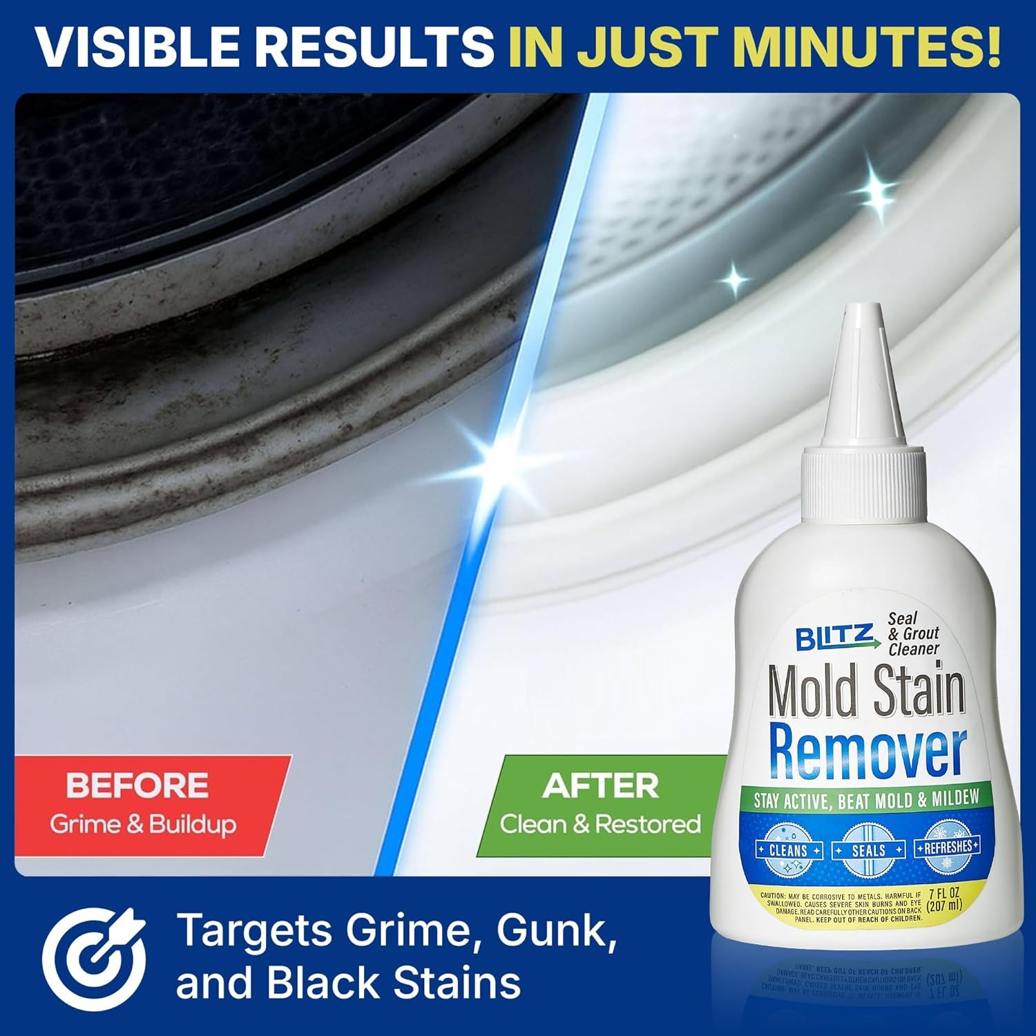 Mold Stain Remover Power Gel Cleaner for Front Loader Washing Machine Seal 7oz